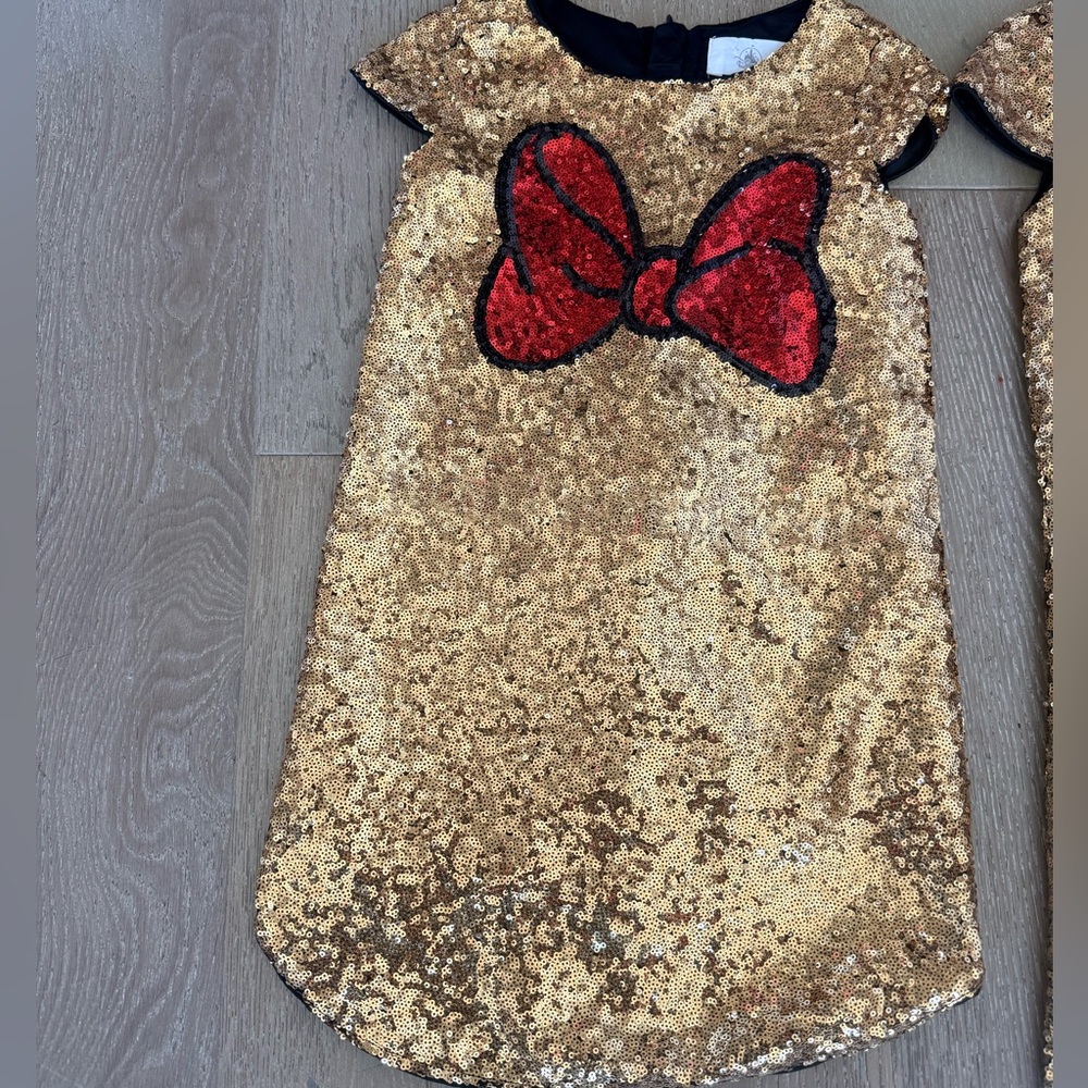 Disney Gold Sequin Dress with Red Bow